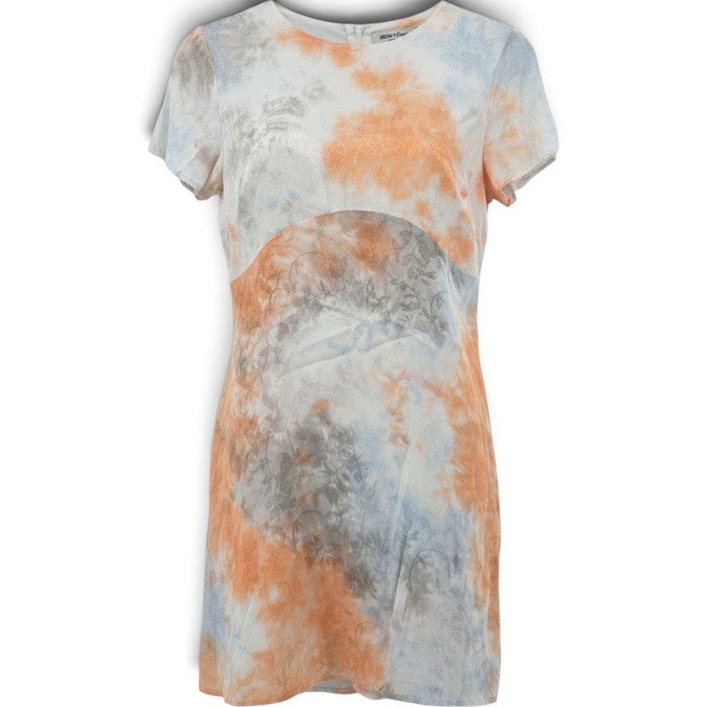 House of Harlow 1960 Dress Womens M Tie Dye Floral Jacquard Orange Gray NEW